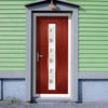 Cottage Style Uracco 1 Composite Front Door Set with Central Tahoe Red Glass - Shown in Red