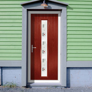 Image: Cottage Style Uracco 1 Composite Front Door Set with Central Tahoe Red Glass - Shown in Red