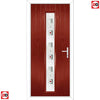 Cottage Style Uracco 1 Composite Front Door Set with Central Tahoe Red Glass - Shown in Red