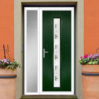 Image: Cottage Style Uracco 1 Composite Front Door Set with Single Side Screen - Central Tahoe Green Glass - Shown in Green