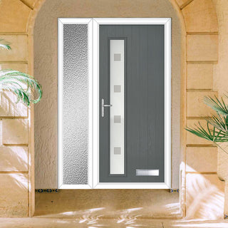 Image: Cottage Style Uracco 1 Composite Front Door Set with Single Side Screen - Hnd Ellie Glass - Shown in Mouse Grey