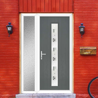 Image: Cottage Style Uracco 1 Composite Front Door Set with Single Side Screen - Central Tahoe Black Glass - Shown in Mouse Grey