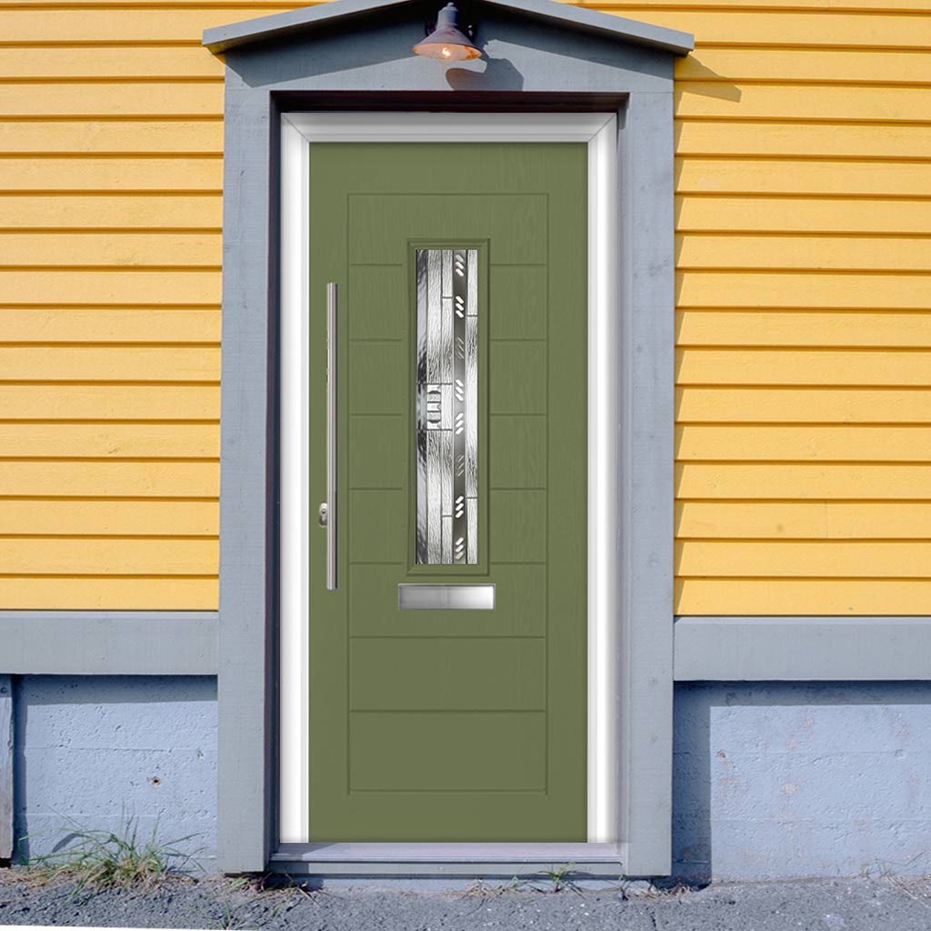 Tortola 1 Urban Style Composite Front Door Set with Matrix Glass - Shown in Reed Green