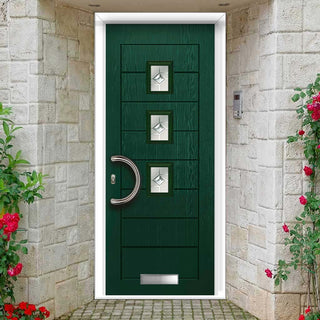 Image: Aruba 3 Urban Style Composite Front Door Set with Central Roma Glass - Shown in Green