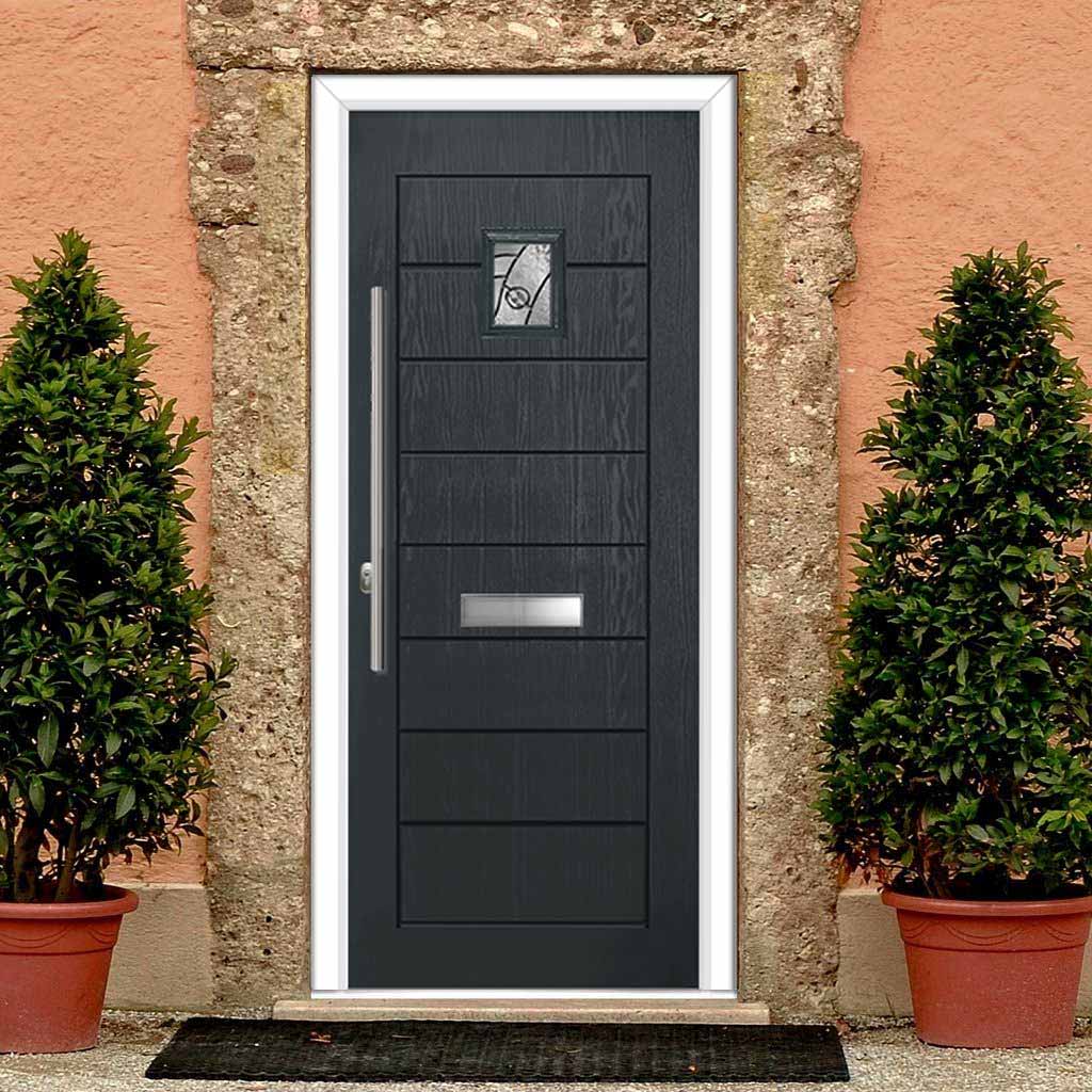 Aruba 1 Urban Style Composite Front Door Set with Abstract Glass - Shown in Anthracite Grey