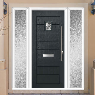 Image: Aruba 1 Urban Style Composite Front Door Set with Double Side Screen - Abstract Glass - Shown in Anthracite Grey
