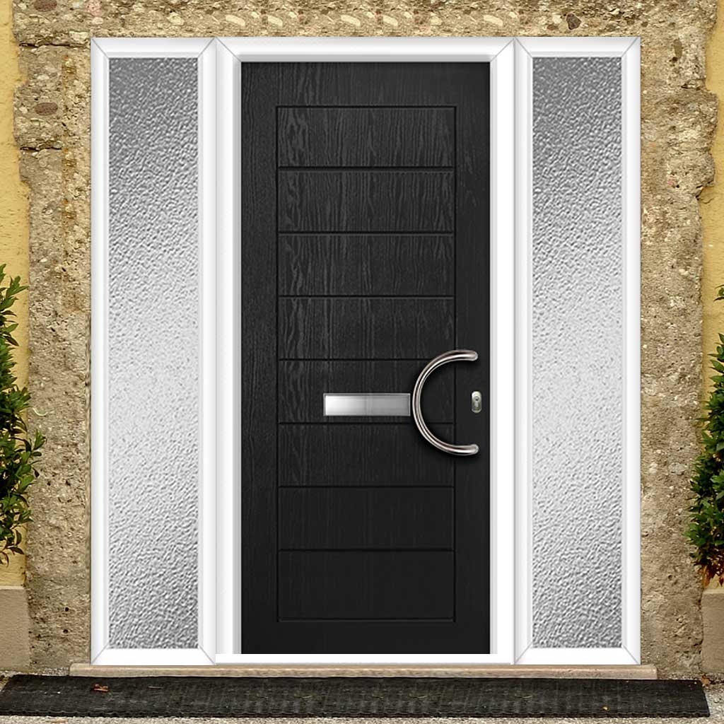 Solid Urban Style Composite Front Door Set with Double Side Screen - Shown in Black