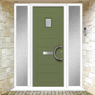 Image: Aruba 1 Urban Style Composite Front Door Set with Double Side Screen - Ice Edge Glass - Shown in Reed Green