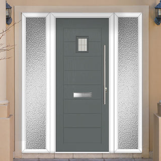 Image: Aruba 1 Urban Style Composite Front Door Set with Double Side Screen - Linear Glass - Shown in Mouse Grey