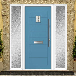 Image: Aruba 1 Urban Style Composite Front Door Set with Double Side Screen - Mirage Glass - Shown in Pastel Blue