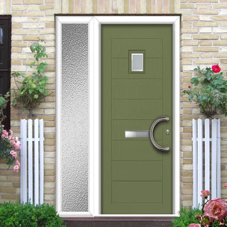 Image: Aruba 1 Urban Style Composite Front Door Set with Single Side Screen - Ice Edge Glass - Shown in Reed Green