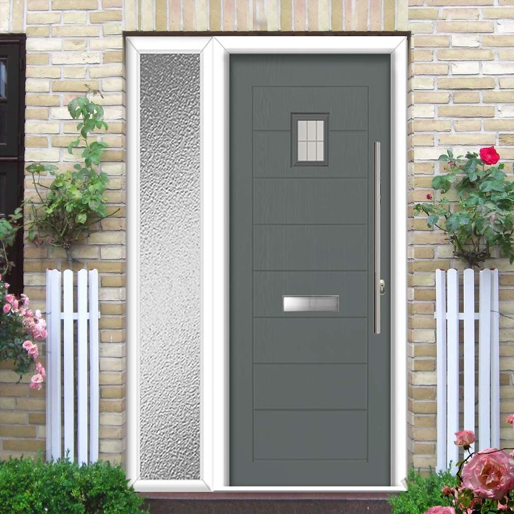 Aruba 1 Urban Style Composite Front Door Set with Single Side Screen - Linear Glass - Shown in Mouse Grey