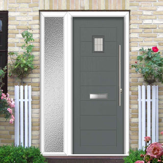 Image: Aruba 1 Urban Style Composite Front Door Set with Single Side Screen - Linear Glass - Shown in Mouse Grey