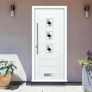 Image: Aruba 3 Urban Style Composite Front Door Set with Diamond Black Glass - Shown in White