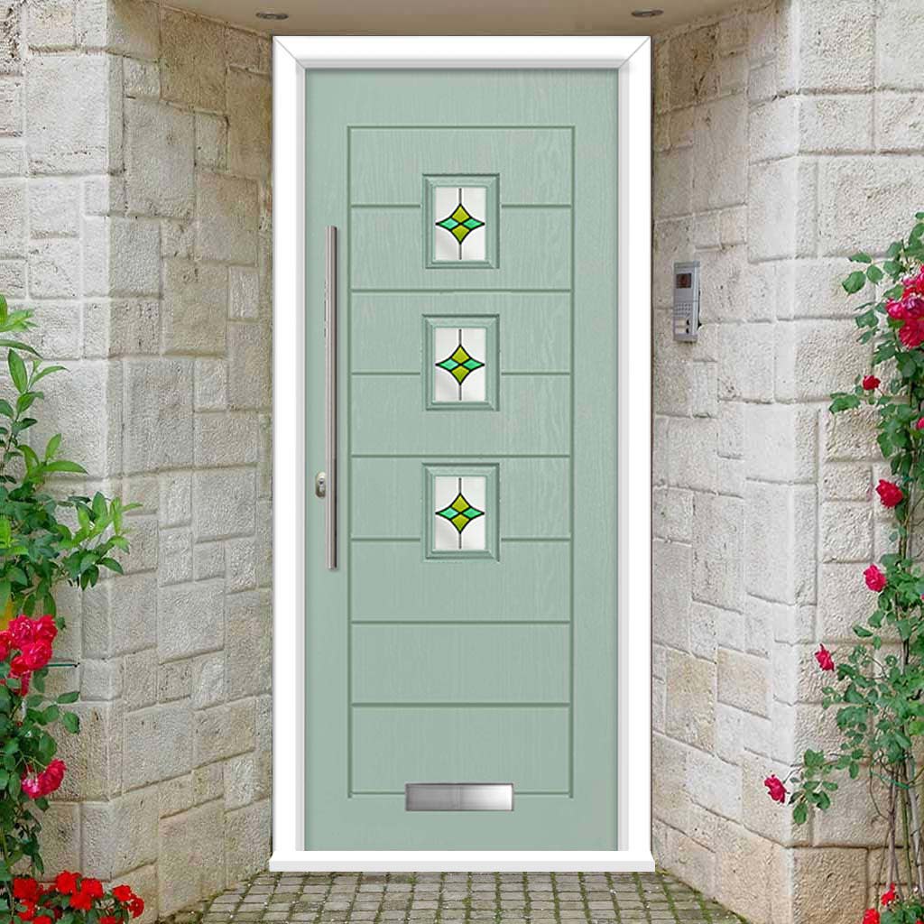 Aruba 3 Urban Style Composite Front Door Set with Laptev Green Glass - Shown in Chartwell Green