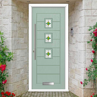 Image: Aruba 3 Urban Style Composite Front Door Set with Laptev Green Glass - Shown in Chartwell Green