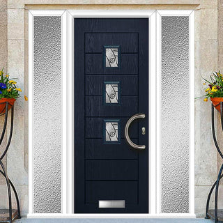 Image: Aruba 3 Urban Style Composite Front Door Set with Double Side Screen - Central Abstract Glass - Shown in Blue