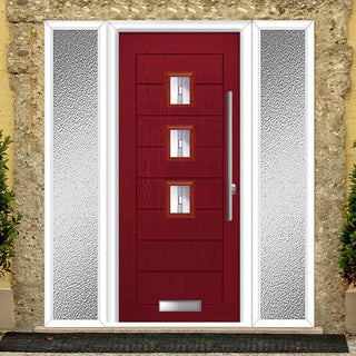 Image: Aruba 3 Urban Style Composite Front Door Set with Double Side Screen - Central Barite Glass - Shown in Red