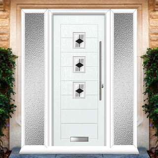 Image: Aruba 3 Urban Style Composite Front Door Set with Double Side Screen - Diamond Black Glass - Shown in White