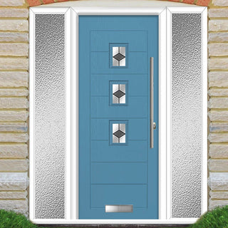 Image: Aruba 3 Urban Style Composite Front Door Set with Double Side Screen - Diamond Grey Glass - Shown in Pastel Blue