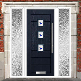 Image: Aruba 3 Urban Style Composite Front Door Set with Double Side Screen - Kupang Blue Glass - Shown in Blue