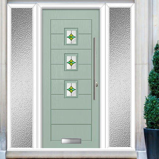 Image: Aruba 3 Urban Style Composite Front Door Set with Double Side Screen - Laptev Green Glass - Shown in Chartwell Green