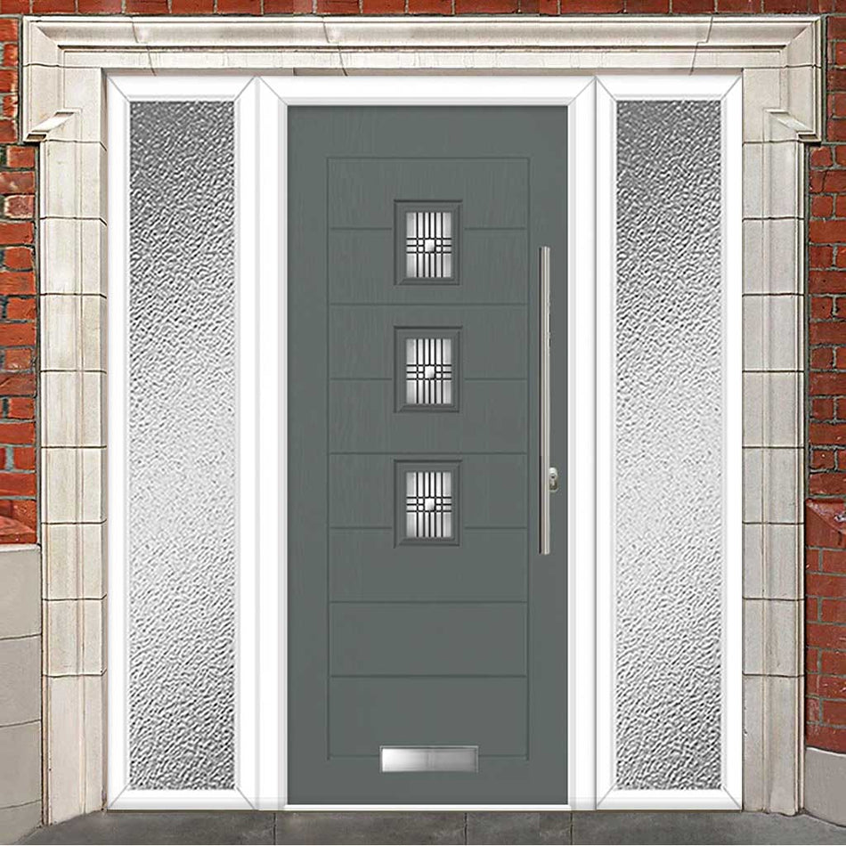 Aruba 3 Urban Style Composite Front Door Set with Double Side Screen - Central Matisse Glass - Shown in Mouse Grey