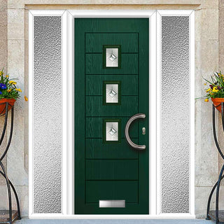 Image: Aruba 3 Urban Style Composite Front Door Set with Double Side Screen - Central Roma Glass - Shown in Green