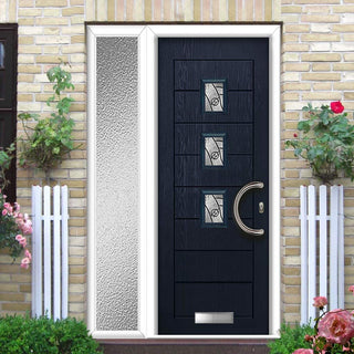 Image: Aruba 3 Urban Style Composite Front Door Set with Single Side Screen - Central Abstract Glass - Shown in Blue