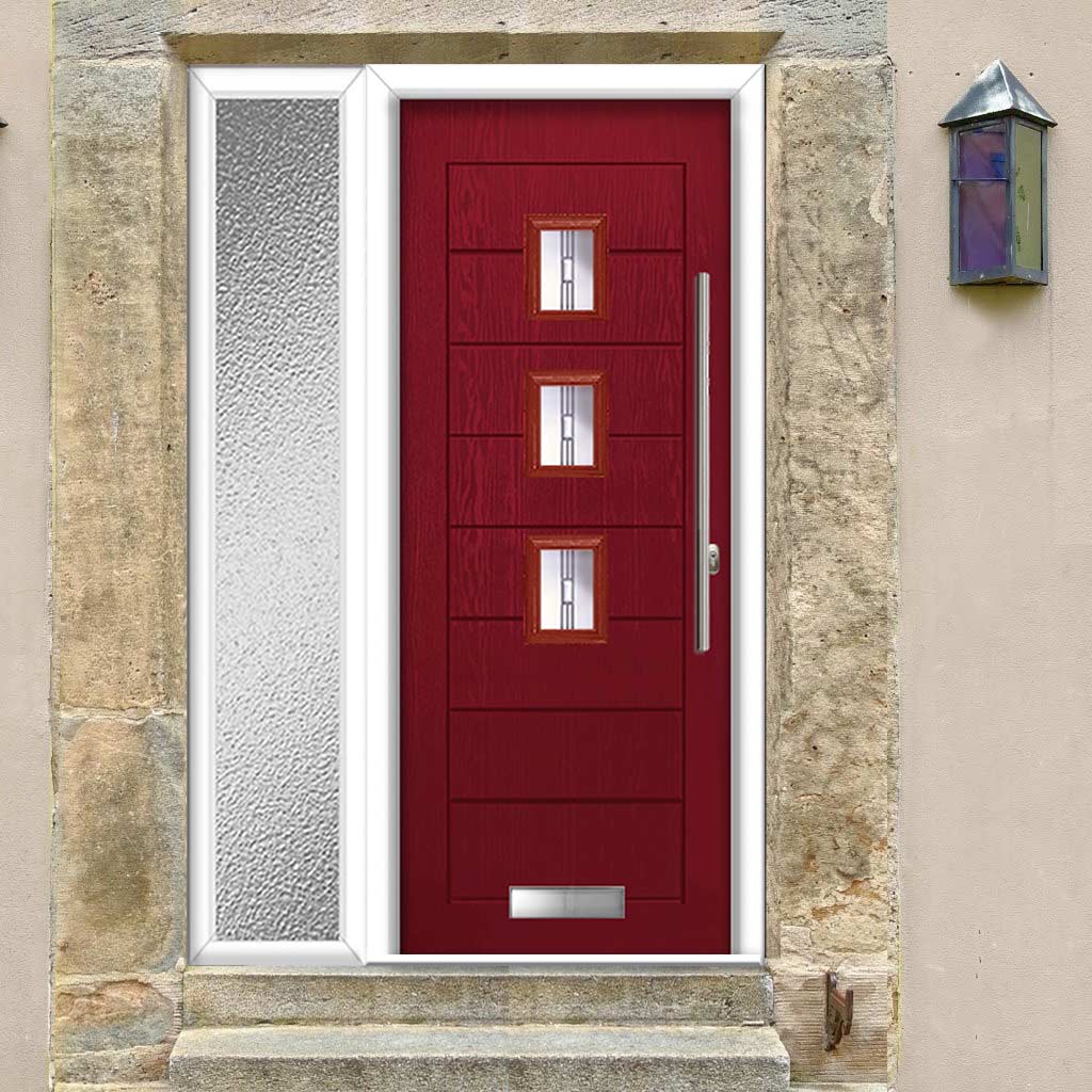 Aruba 3 Urban Style Composite Front Door Set with Single Side Screen - Central Barite Glass - Shown in Red