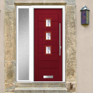 Image: Aruba 3 Urban Style Composite Front Door Set with Single Side Screen - Central Barite Glass - Shown in Red