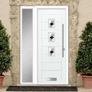 Image: Aruba 3 Urban Style Composite Front Door Set with Single Side Screen - Diamond Black Glass - Shown in White