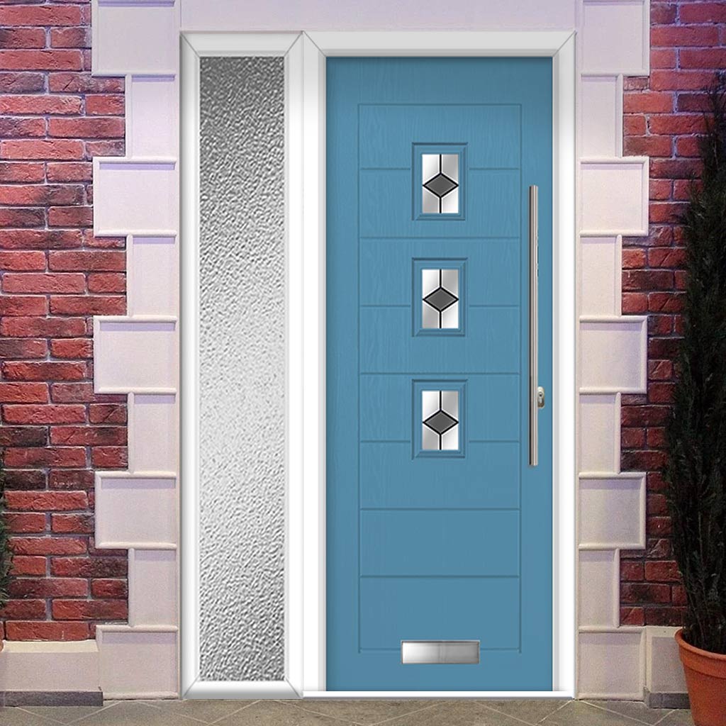 Aruba 3 Urban Style Composite Front Door Set with Single Side Screen - Diamond Grey Glass - Shown in Pastel Blue