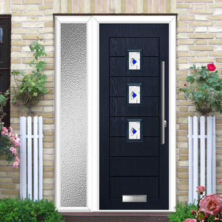 Image: Aruba 3 Urban Style Composite Front Door Set with Single Side Screen - Kupang Blue Glass - Shown in Blue