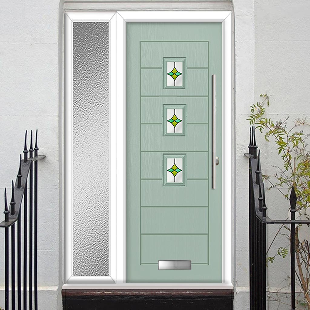 Aruba 3 Urban Style Composite Front Door Set with Single Side Screen - Laptev Green Glass - Shown in Chartwell Green