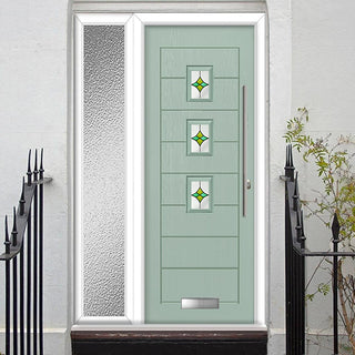 Image: Aruba 3 Urban Style Composite Front Door Set with Single Side Screen - Laptev Green Glass - Shown in Chartwell Green