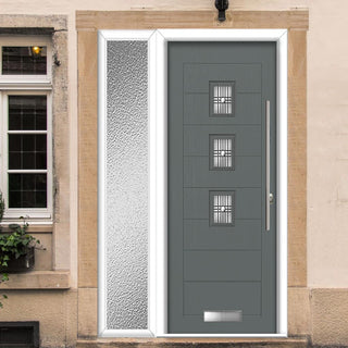 Image: Aruba 3 Urban Style Composite Front Door Set with Single Side Screen - Central Matisse Glass - Shown in Mouse Grey