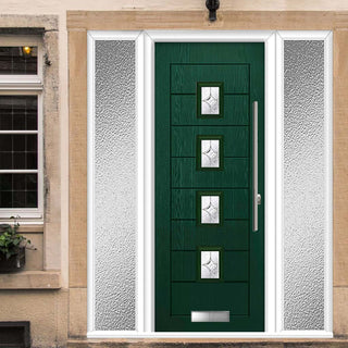 Image: Aruba 4 Urban Style Composite Front Door Set with Double Side Screen - Flair Glass - Shown in Green
