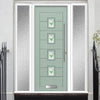 Aruba 4 Urban Style Composite Front Door Set with Double Side Screen - Central Murano Green Glass - Shown in Chartwell Green