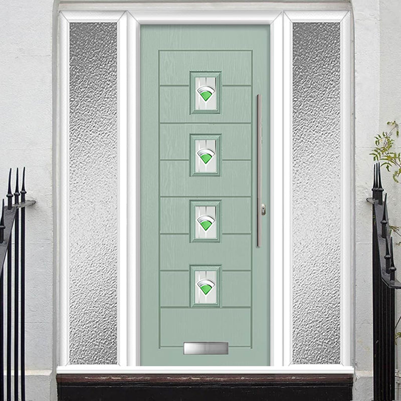 Aruba 4 Urban Style Composite Front Door Set with Double Side Screen - Central Murano Green Glass - Shown in Chartwell Green