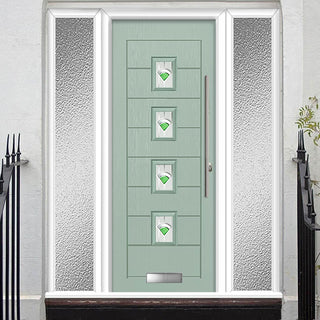 Image: Aruba 4 Urban Style Composite Front Door Set with Double Side Screen - Central Murano Green Glass - Shown in Chartwell Green