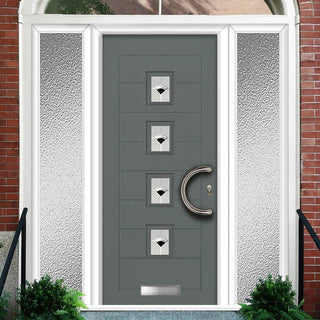 Image: Aruba 4 Urban Style Composite Front Door Set with Double Side Screen - Polar Black Glass - Shown in Mouse Grey