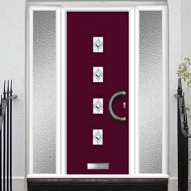 Aruba 4 Urban Style Composite Front Door Set with Double Side Screen - Central Pusan Glass - Shown in Purple Violet