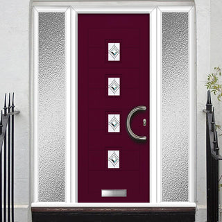 Image: Aruba 4 Urban Style Composite Front Door Set with Double Side Screen - Central Pusan Glass - Shown in Purple Violet