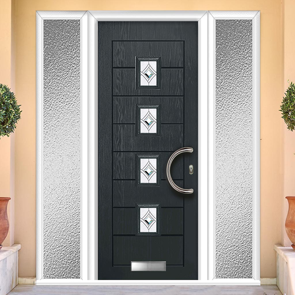 Aruba 4 Urban Style Composite Front Door Set with Double Side Screen - Pusan Glass - Shown in Anthracite Grey