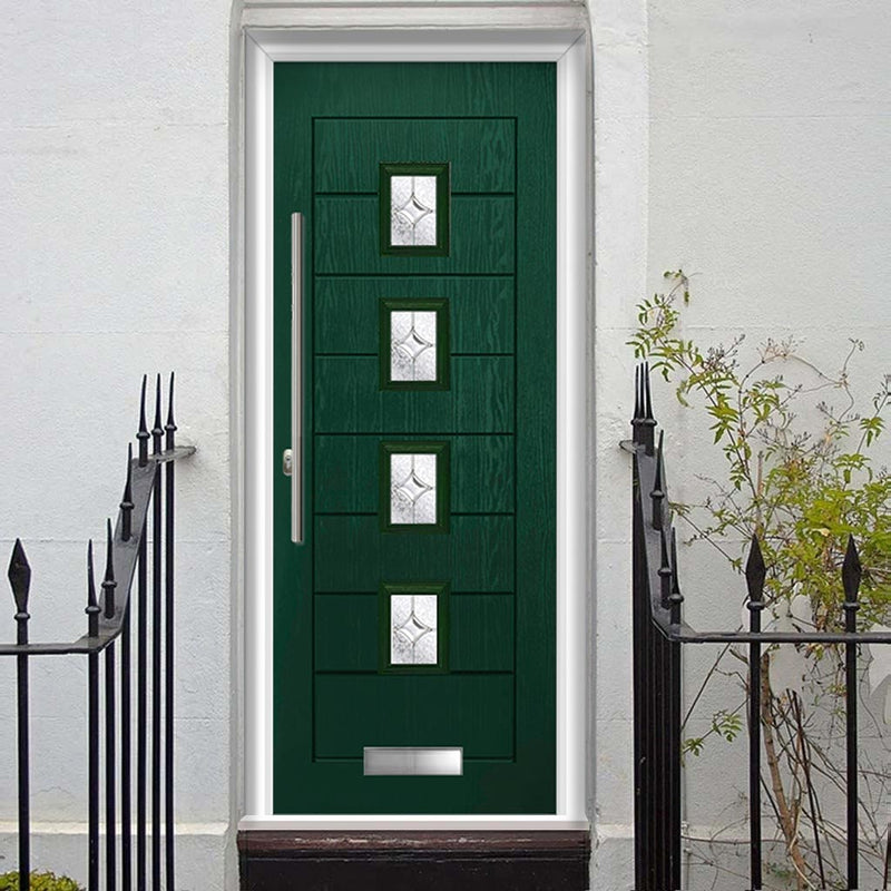 Aruba 4 Urban Style Composite Front Door Set with Flair Glass - Shown in Green