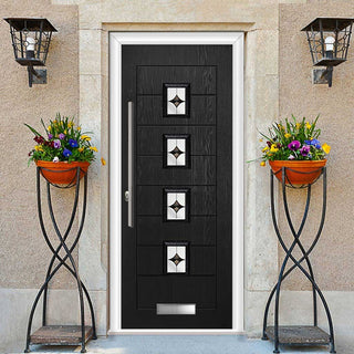 Image: Aruba 4 Urban Style Composite Front Door Set with Central Laptev Black Glass - Shown in Black