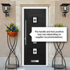 Aruba 4 Urban Style Composite Front Door Set with Central Laptev Black Glass - Shown in Black