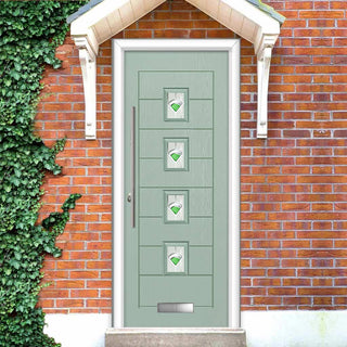 Image: Aruba 4 Urban Style Composite Front Door Set with Central Murano Green Glass - Shown in Chartwell Green