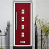 Aruba 4 Urban Style Composite Front Door Set with Murano Purple Glass - Shown in Red